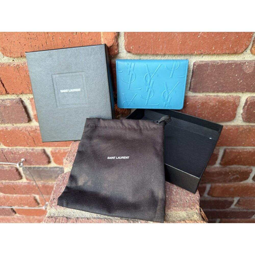 Vintage Yves Saint Laurent Blue Leather Cardholder in Excellent Condition